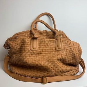 Deux Lux Large Tan Vegan Leather Weave Bag